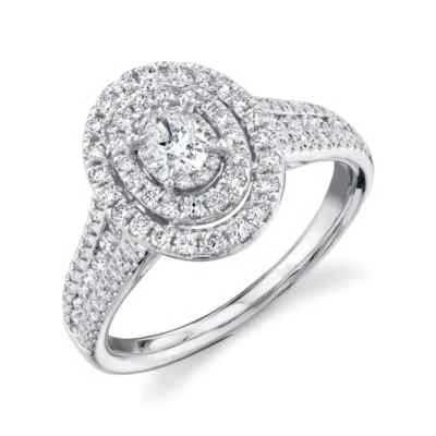 14K Weißgold Ovaler Schliff Diamant Verlobungsring Halo 0,75 TCW Natürlich - Bild 1 von 3