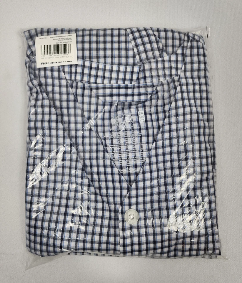 Conjunto de pijama de manga corta Fruit of the Loom de tela ancha para hombre, cuadros azul marino, 5XL Foto 4 de 4