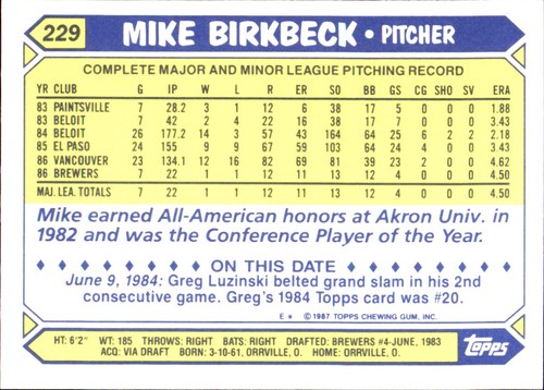 1987 Topps TIFFANY MLB Singles Choisissez vos joueurs d'équipe GLOSSY préférés #2 - #266 - Photo 450 sur 520