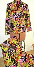 60's Handmade FULLY LINED Matching COLORFUL SILK Top PALAZZO Pants/Size M/L