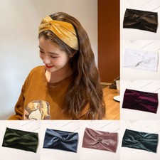Women Girl Soft Turban Velvet Headband Head Wrap Twisted Stretch Plain Hair Band
