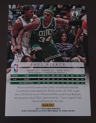 2012-13 Panini Elite Series #194 Paul Pierce #d 026/275 - FREE SHIPPING!!! - Picture 2 of 2