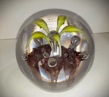 Vintage Studio Art Crystal Paperweight Sea Trumpet Flowers Controlled Bubbles