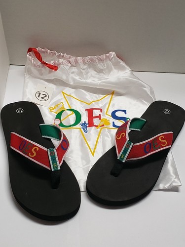 OES Flip Flops In Draw String Shoe Bag Eastern Star Thong Shoe Size 12 RUNS SMAL - Picture 2 of 6