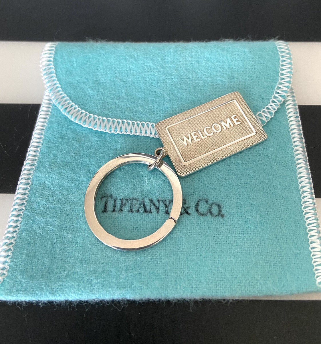 Tiffany & Co Welcome Mat Tag Key Chain Ring, *NEAR MINT CONDITON