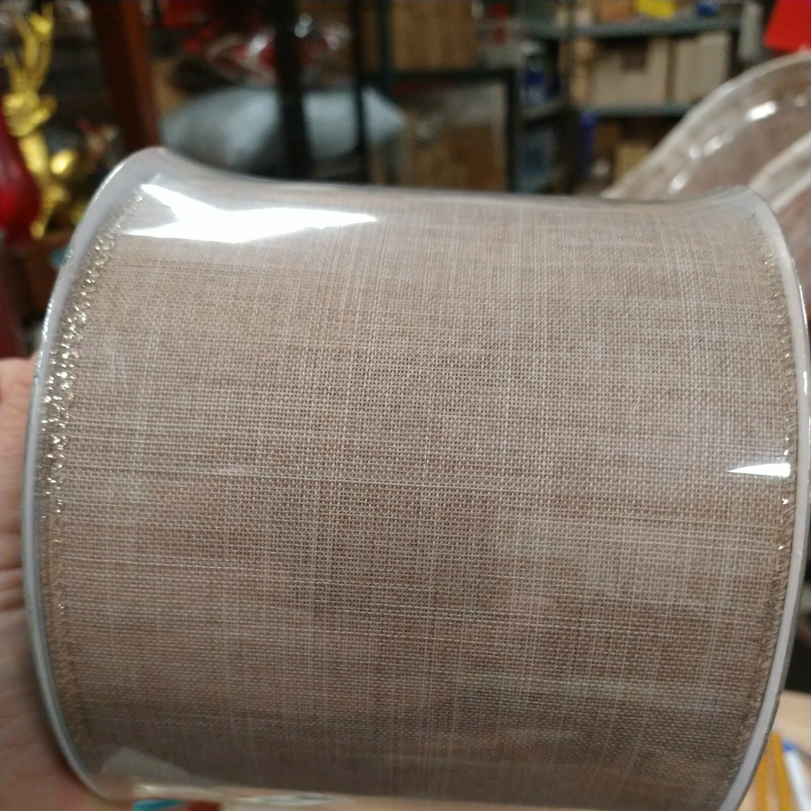 5" Wide Natural Gold Edge Mesh Christmas Ribbon 5"' x 75 FT Wired Edge