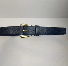 Sostanza Women's Gold Hardware Blue Pebbled Split Leather Belt Size M