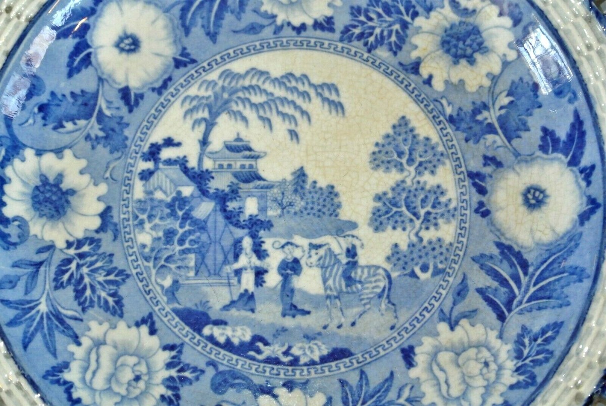 Antique John Rogers Staffordshire Blue & White Transferware ZEBRA