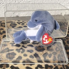 Ty Beanie Baby Echo Dolphin 1996 w/Tag Protector Plexiglass Container Mint PVC