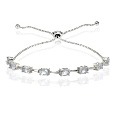 Sterlingsilber Aquamarin Oval Verstellbar Bolo Armreif