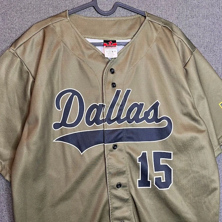 Camiseta de béisbol Alleson grande caqui verde Dallas #15 Blackwood abotonada para hombre  Foto 2 de 4