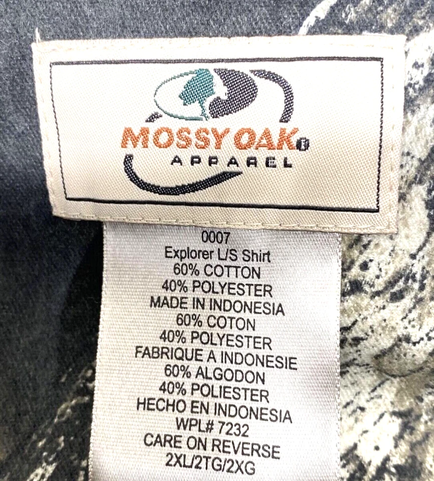 Mossy Oak Camo Explorer Long Sleeve Camp Shirt Adult Size 2XL Spare Bladder - Image 3 of 4