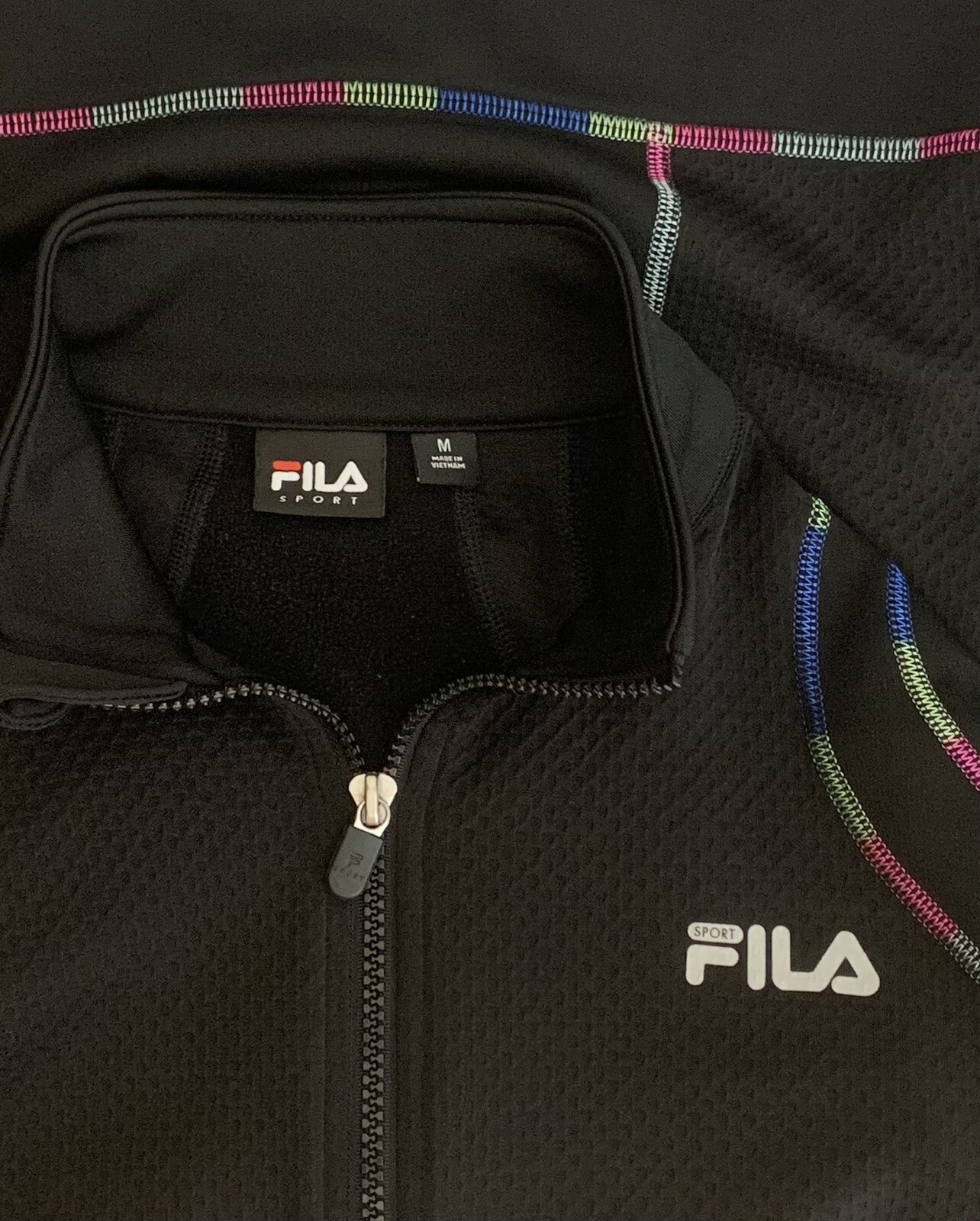 Giacca sportiva Fila donna taglia media cuciture colorate fori pollice tasche zip