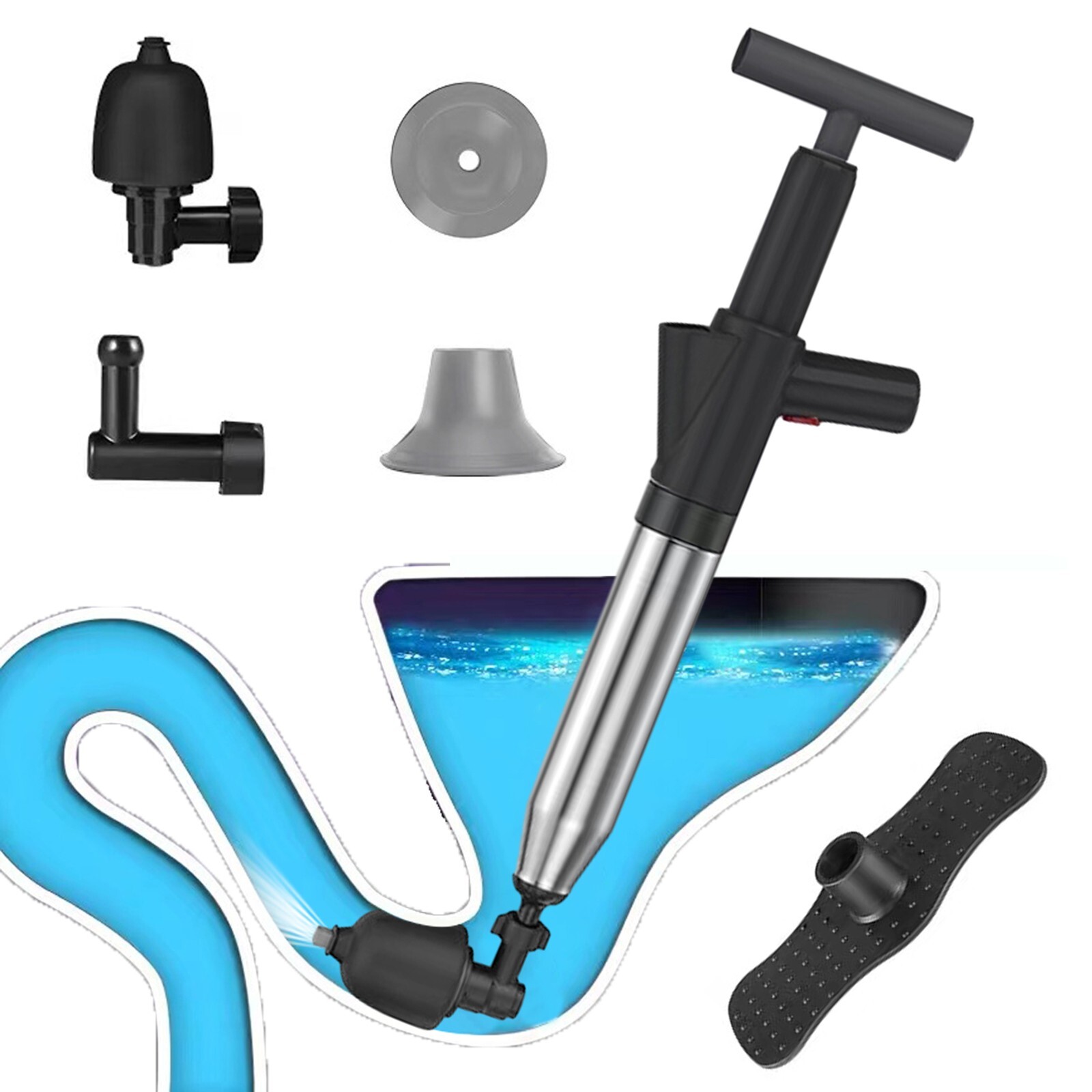 High Pressure Toilet Air Plunger Kit Air Toilet Unclogger Air Drain
