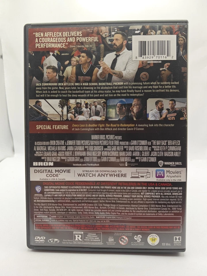 The Way Back DVD Widescreen 2020 (Ben Affleck, Al Madrigal, Michaela Watkins) - Image 2 of 4
