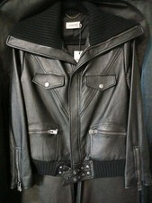 Coach Women's Genuine Leather Knit Collar Bomber Jacket Size8 New With Tags