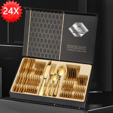 24X Dinner Set Stainless Steel Metal Tableware Forks Tea Spoons Boxed UK