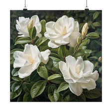 White Gardenias Flower Art Print, White Flower Painting, Flower Décor 03
