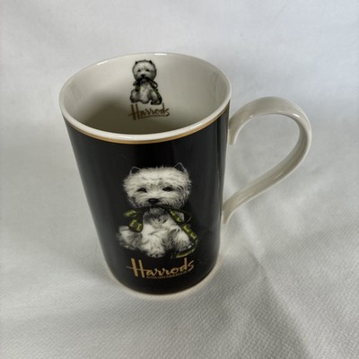 Harrods Knightsbridge Westie Scottie Hund Bone China Becher Goldrand London