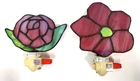 NOS VTG Tiffany Style Stained Glass Lot of 2 Flower Night-Light Set - Free Ship