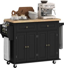 HOMCOM Kitchen Island on Wheels, Rolling Kitchen Storage Trolley with Rubber
