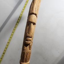 Hand Carved Folk Art Wood Cane Walking Stick Rustic Mans Face 40  