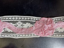Vintage 2 Yards Ivory Lace Embrided Pink Satin Ribbon Trim 2  