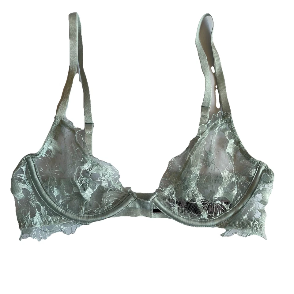 Sujetador Victoria's Secret azul claro de encaje sin forro 32B floral transparente Foto 4 de 4