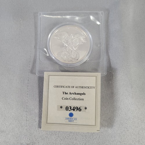 American Mint Archangel Michael Slayer of Dragons Silver Plated Proof Coin COA