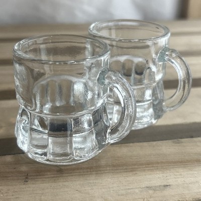 Paar Federal Glas klar Mini Bierkrug Schnapsgläser Tudor Style 4,75 cm hoch