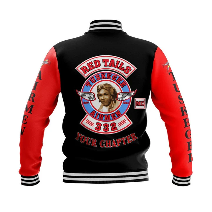 Custom Tuskegee Airmen Red Tails Baseball Jacket Army Black Red Jacket