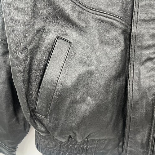 Burk's Bay Leather Bomber Jacket Black XL Men's Front & Inner Pockets Full Zip - Picture 6 of 11