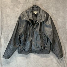 FASHION ELEMENTS MEN'S BLACK LEATHER JACKET BUTTON-FRONT WELT POCKETS -SZ XL