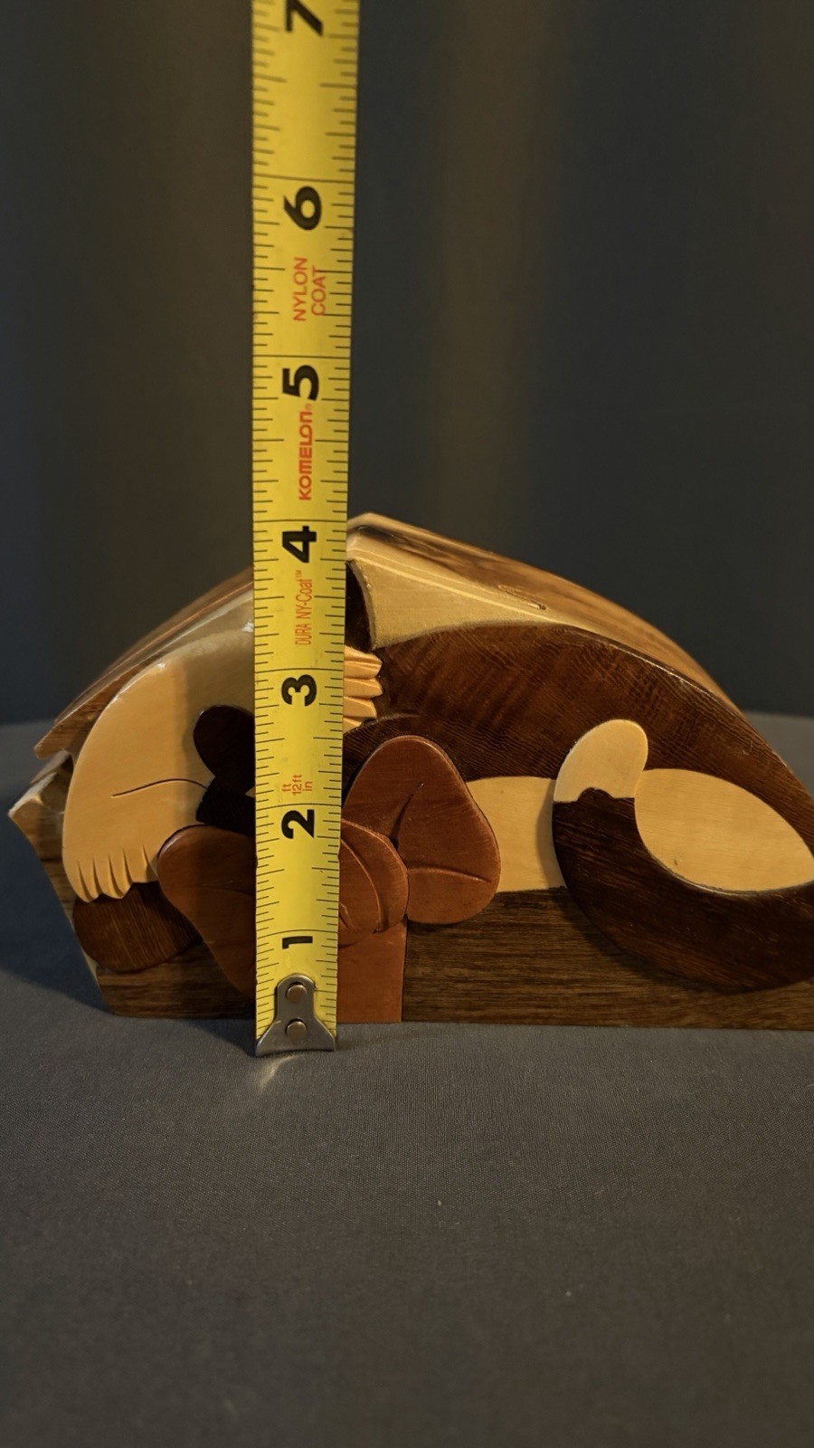 Clever Dan's Wooden Cat Trinket Puzzle Box Carved Engraved 7