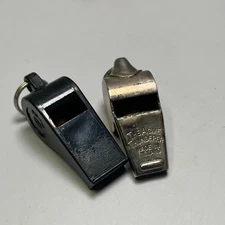 Acme Thunderer Whistle Made In England Steel W/Cork Ball Vintage + Plastic 1