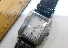 US Polo Association Silver Tone Rectangular Watch 9" Genuine Leather New Battery