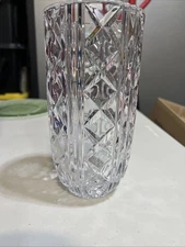 Lead Crystal Vase with Diamond-cut Pattern by Royal Gallery Very Heavy 24% Lead