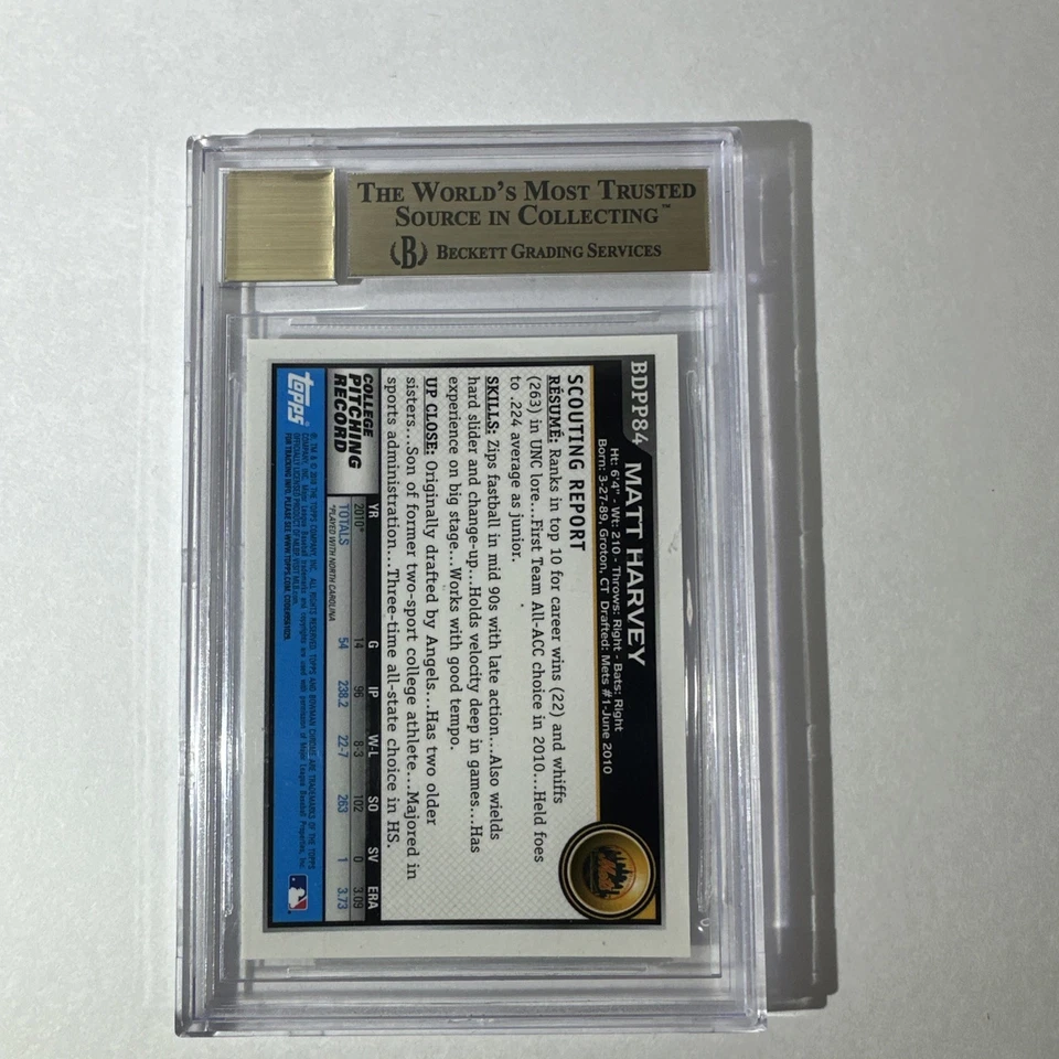 2010 年 Bowman Chrome Matt Harvey #BDPP84 新秀卡 RC BGS 9.5 签名 10 完好 — 第 2/2 张图片