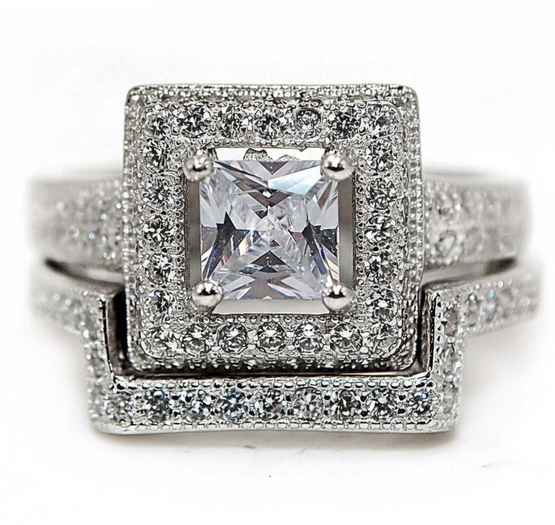 2 Rings in One 2CT Heat Treated Moissanite 925 Sterling Silver Ring Sz 6 MM5-7