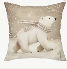 Polar Bear Nature Woods Christmas Winter Holiday Throw Pillow Cover Home Decor