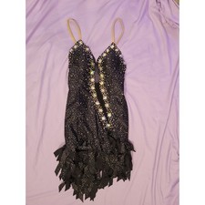 Professional Black Latin Rhythm Dance Dress Asymmetric Fringe