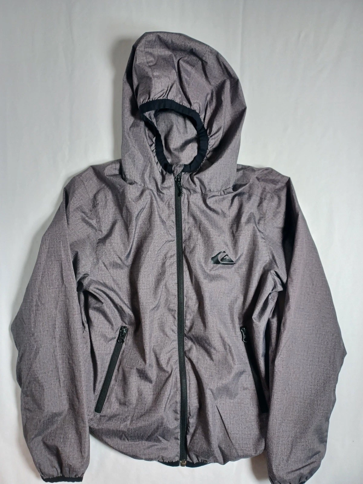 Quiksilver Youth Jacket Black Hooded Windbreaker Lightweight Water-Resistant Med
