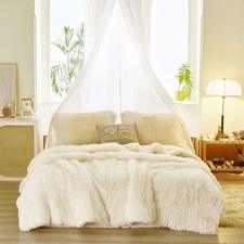 Joyreap 3-Piece Plush Shaggy Comforter Set, Queen 88"x88" , Cream-white