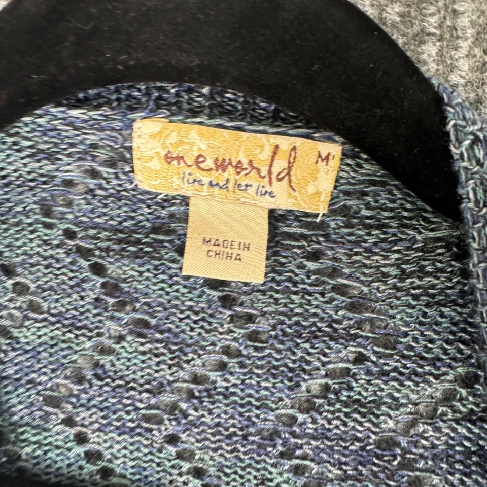 Cárdigan plumero One World para mujer M azul tejido abierto boho acogedor cabaña capas Foto 3 de 4