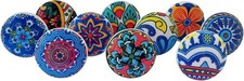Hand Painted Vintage Ceramic Knobs for Kitchen Cabinet Drawer Pulls Set of 10