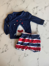Carter s 6M Shark Swim Set Rash Guard Trunks Red White Blue