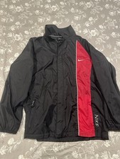 Nike Sz L Vintage Black Red Stripe Jacket Embroidered Spellout Zip Nylon Track