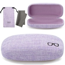 Vemiss Hard Shell Glasses Case, Linen Fabric Eyeglass Case for Men Women, Lar...