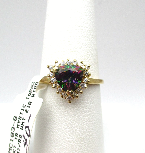 10K Yellow Gold NWT Mystic Topaz & Clear Stone Halo Ring Size 8 [R357 ...
