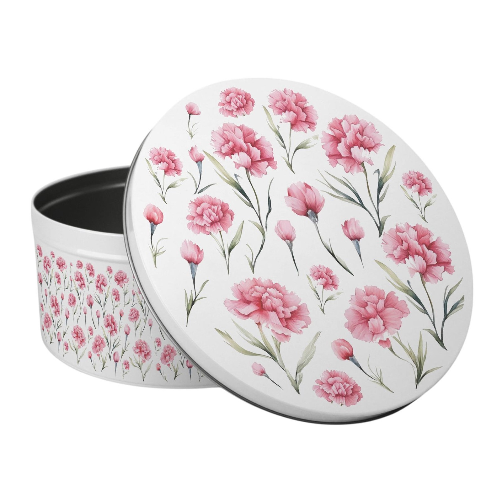 Carnations Large Cake Tin - Pink Floral Round Metal Storage Gifts for Baking